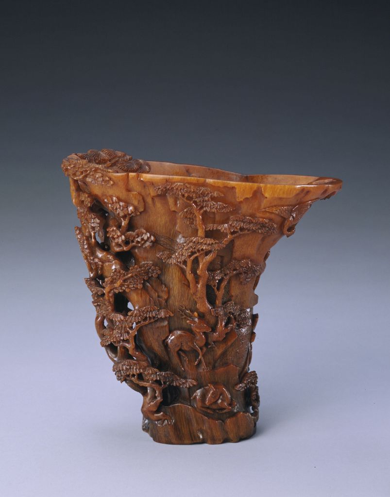 图片[2]-Rhinoceros horn carved crane deer Tongchun cup-China Archive